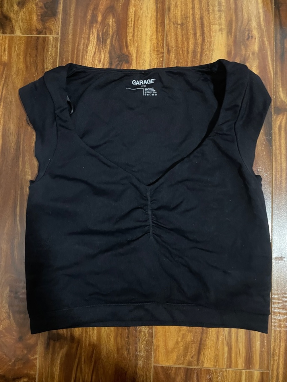 Garage Black Ruched V-Neck Crop Top
